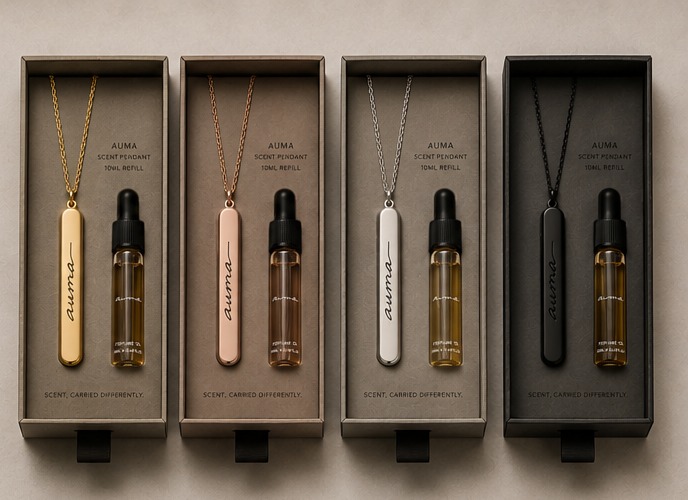 The Auma set boxed in gold, rose gold, silver and black